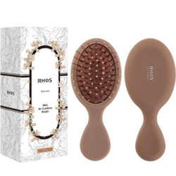 RHOS Mini Hair Brush for Women,Men and Kids-Travel Size Hair Brush for Purse,Pocket,backpack-Small Cushion Paddle Brush with Soft Bristles-Mini Detang