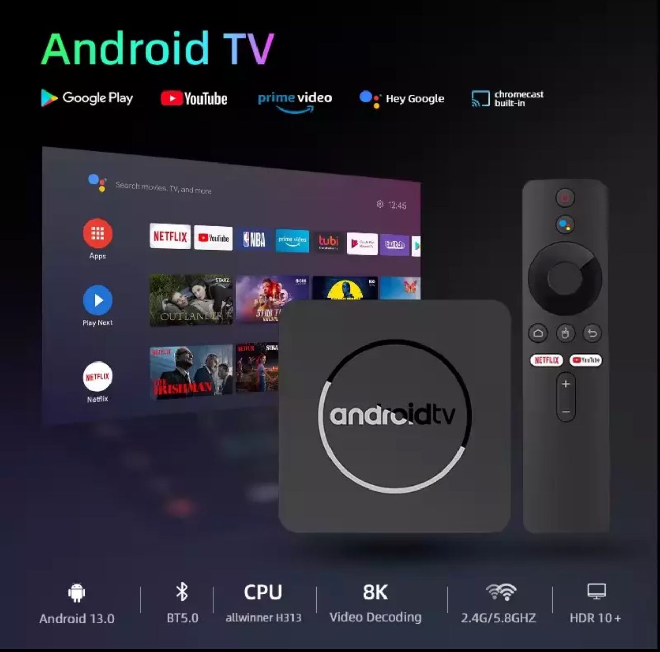 Smart 4K Android 13 TV Box! 2GB RAM, 16GB storage, dual-band 2.4G/5G WiFi.
