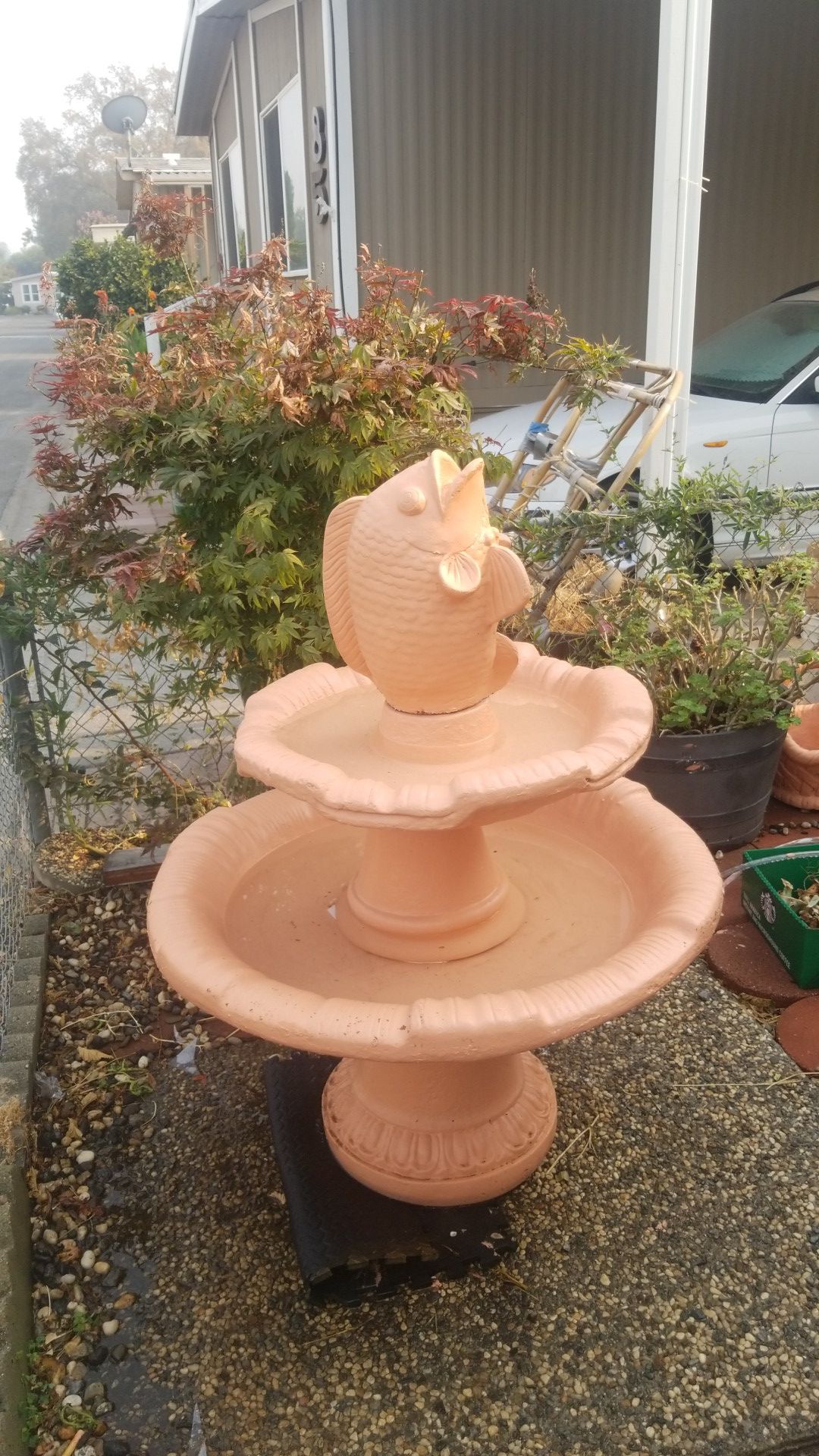 Two tier cement fountain With Pump