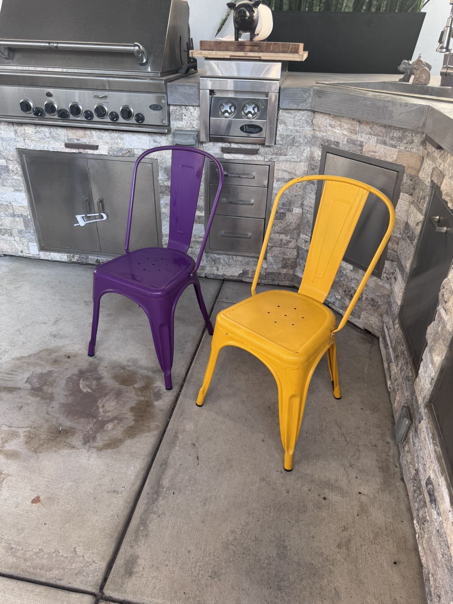 Yellow And Purple Metal Café Chairs