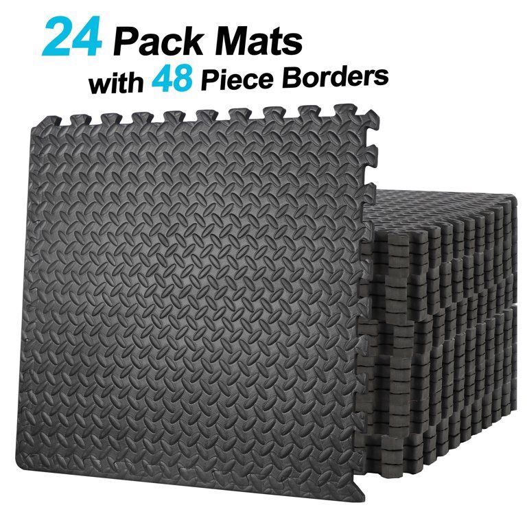 24PCS Interlocking EVA Foam Tiles, Puzzle Exercise Mat Home Gym Flooring Mat 3/4’’ Extra Thickness 96 Sqft. Black