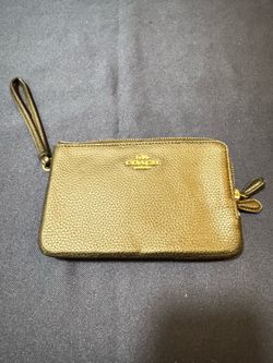 Coach Gold Zip Wristlet Wallet w/ Wrist Strap, Zipper & Logo Accents