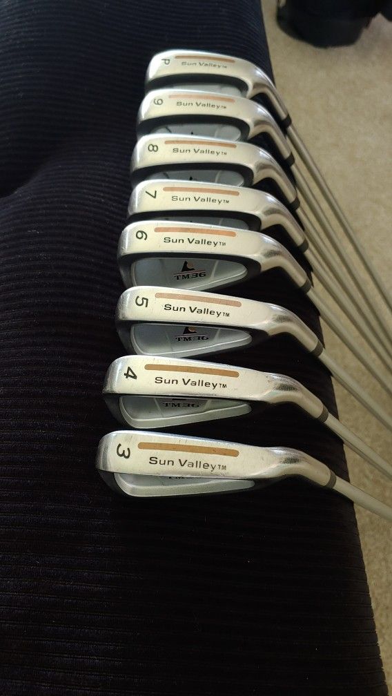 Sun Valley TM36 golf clubs full set 3 Iron thru Pitching Wedge. Made in America. Standard mens length, loft and lie. Excellent condition