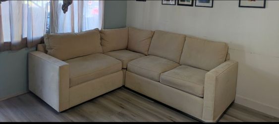 Beige Fabric L-Shaped Sectional Sofa