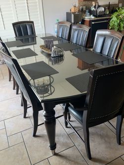 Dark Wood Dining Table with 8 Chairs