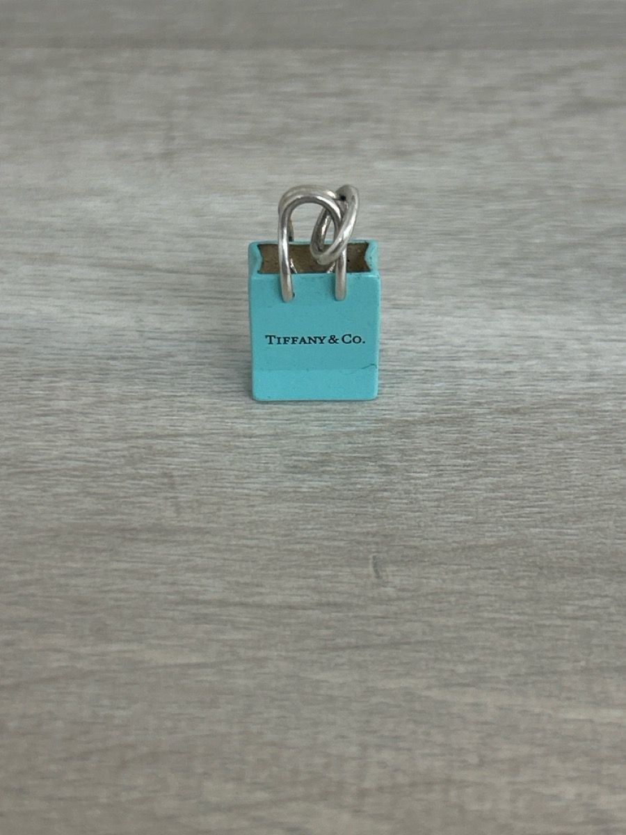 Tiffany & Co Sterling Silver Blue Enamel Shopping Bag Tote Charm *Authentic* (PO1020052) -Good Condition