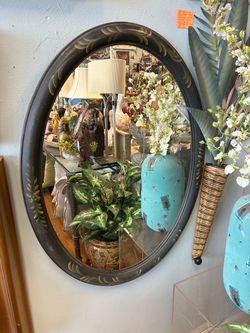 Vintage oval hand painted wall mirror 33 inches high by 24 inches wide