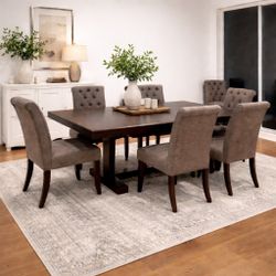 8-Piece Dining Table Set – Solid Wood Table + 8 Upholstered Chairs