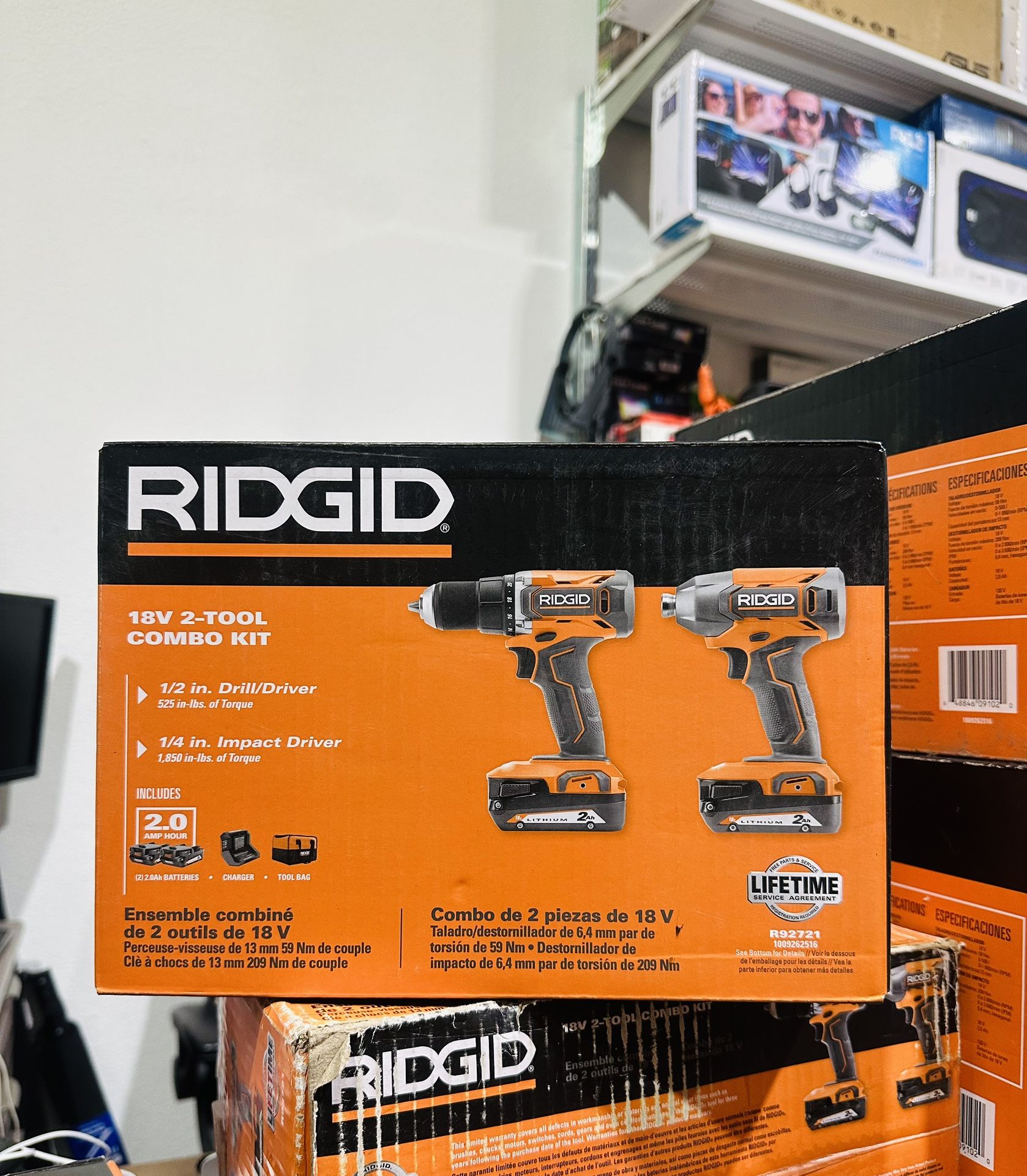 RIDGID 18V Cordless 2-Tool Combo Kit with Drill/Driver, Impact Driver, (2) 2.0 Ah Batteries, and Charger