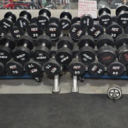 5-75 & 85-100 Lbs Urethane Round Dumbbells  And Racks 