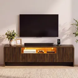 55‑75 TV  Stand with Power Outlet & LED Lights with Storage Drawers and Cabinets