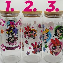 Powerpuff Girls 20oz Or 16oz The Glass Libby Style Bamboo Lid 