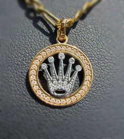 Jewelry 14k Solid Yellow Two Tome Gold Crown Rolex Inspired CZ stone 0.30CTW Pendant charm