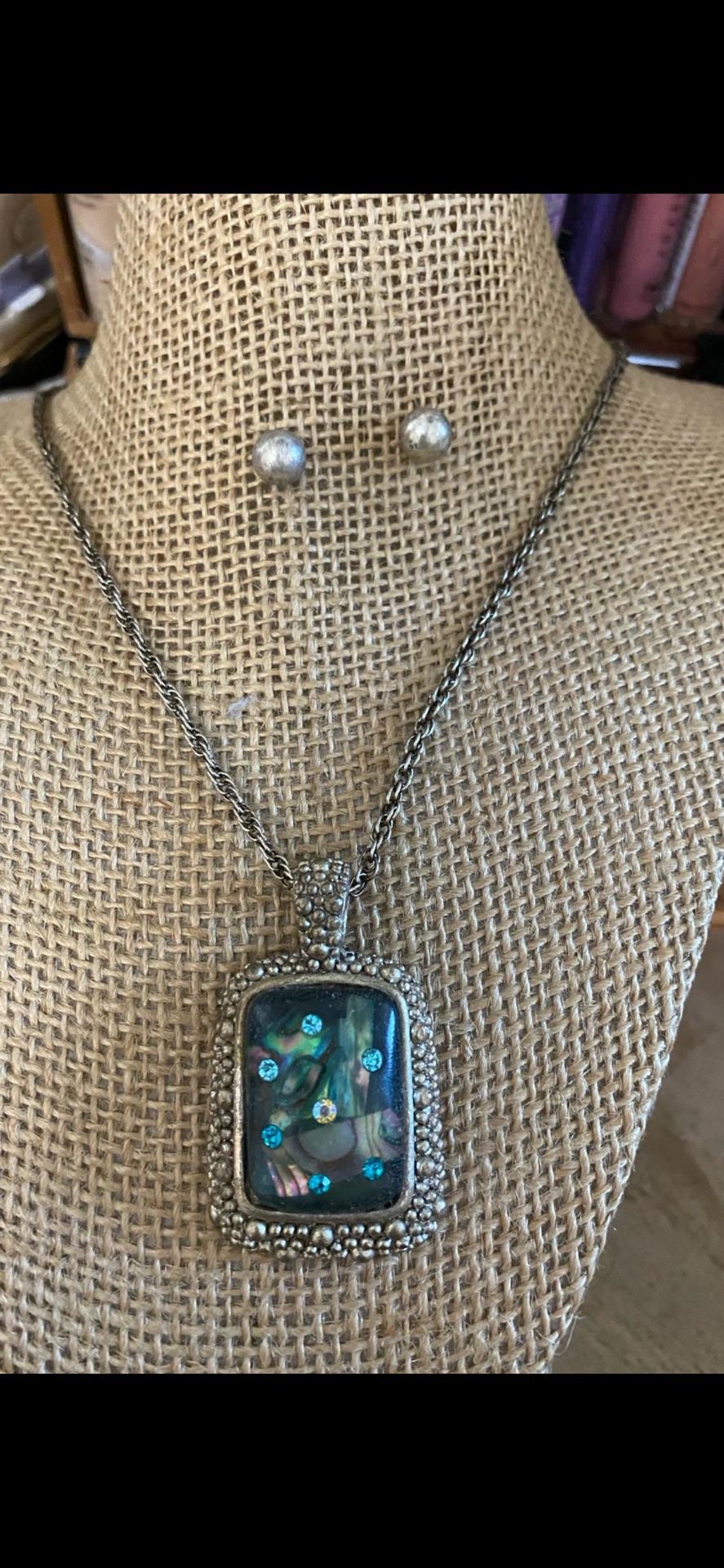 Juego Cadena Aretes Stainless Dije Piedras Antigua