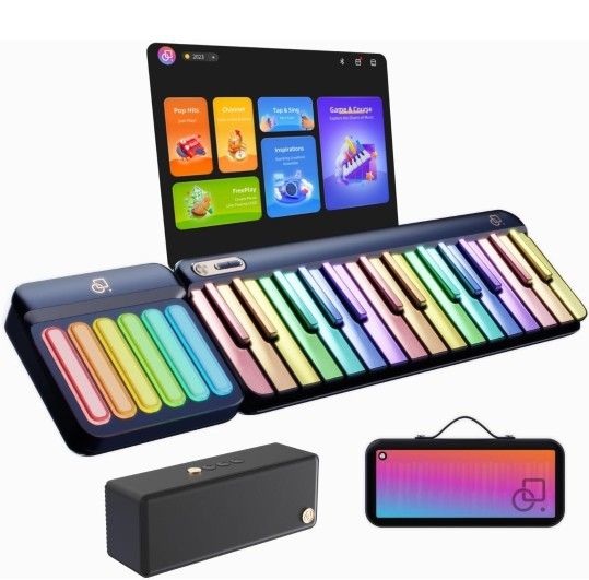 PopuPiano Smart Piano Keyboard- Rainbow Lights Keys, Interactive App Lessons for Beginners, 256+Tones, 100+ Chords Polyphony, MIDI Controller, AIGC Co