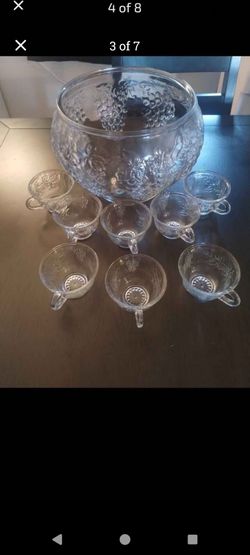 Indiana Glass Lancaster Celebration Punch Bowl Set c1960s Made in USA