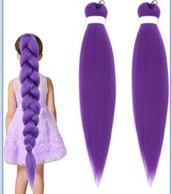 New In Package 2 Packs 26" Long Purple Pre Stretched Synthetic Braiding Hair Extensions NEW