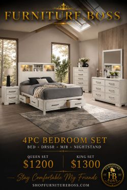 Bedroom Furniture | Queen Bed + Dresser + Mirror + Nightstand .