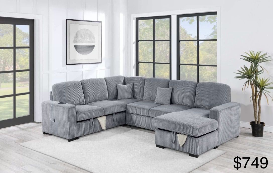 Corduroy Sectional Sleeper With Storage