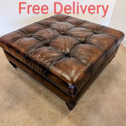 Tufted Suffolk Leather Ottoman by Walter E Smithe