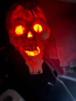 Light Up Halloween Skull With Tarantula On Head