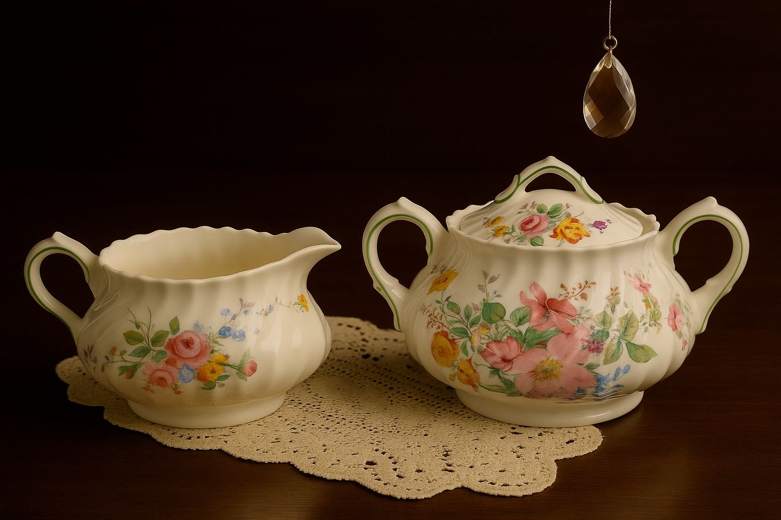 Royal Doulton England 1938 To 1959 Arcadia Bone China Creamer & Sugar Bowl Lid