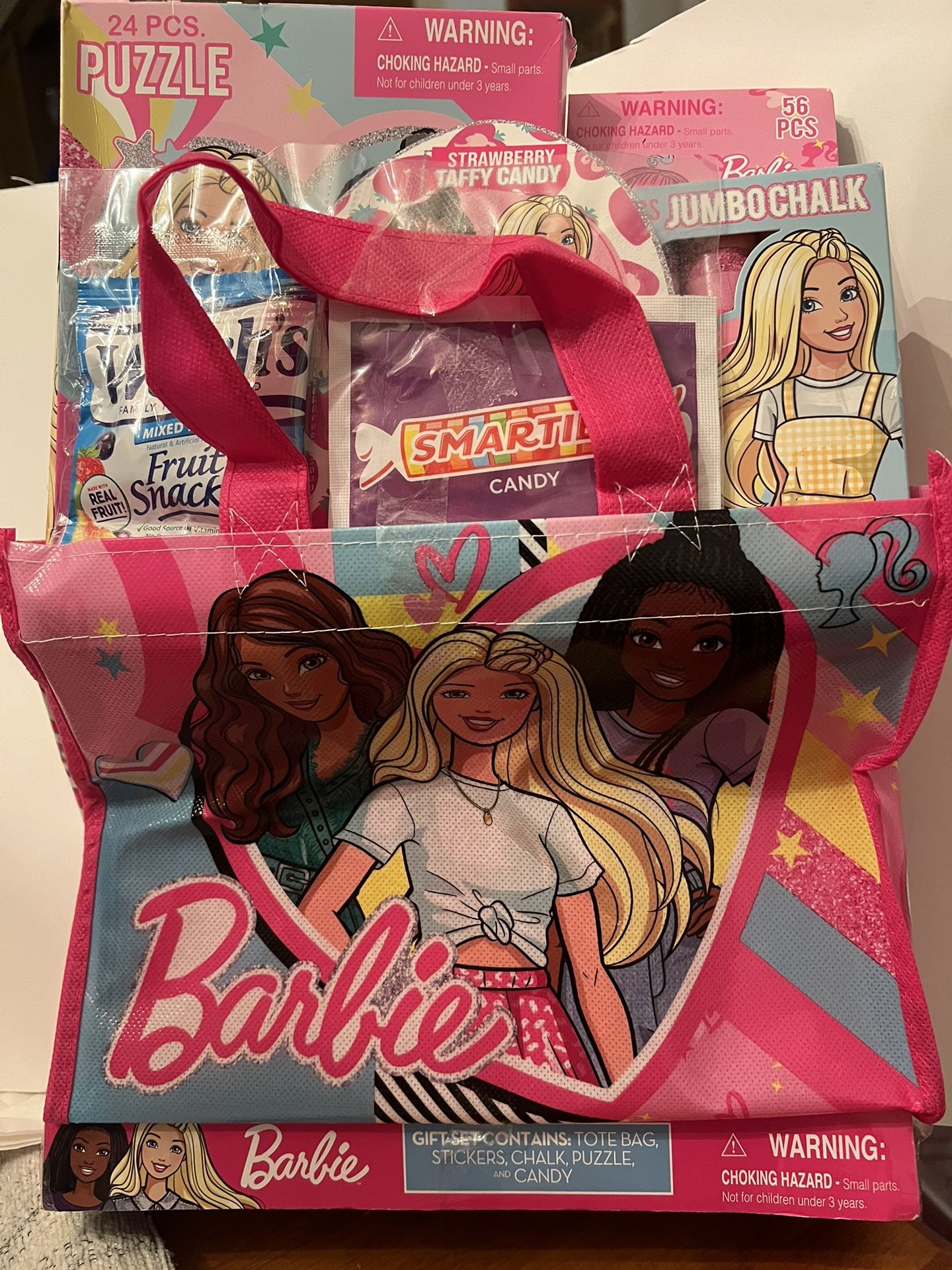 Barbie Gift Set - TOTE BAG, STICKERS, CHALK, PUZZLE, AND CANDY