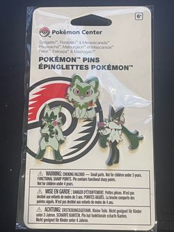 Pokemon Center Sprigatito, Floragato, and Meowscarada Pin set