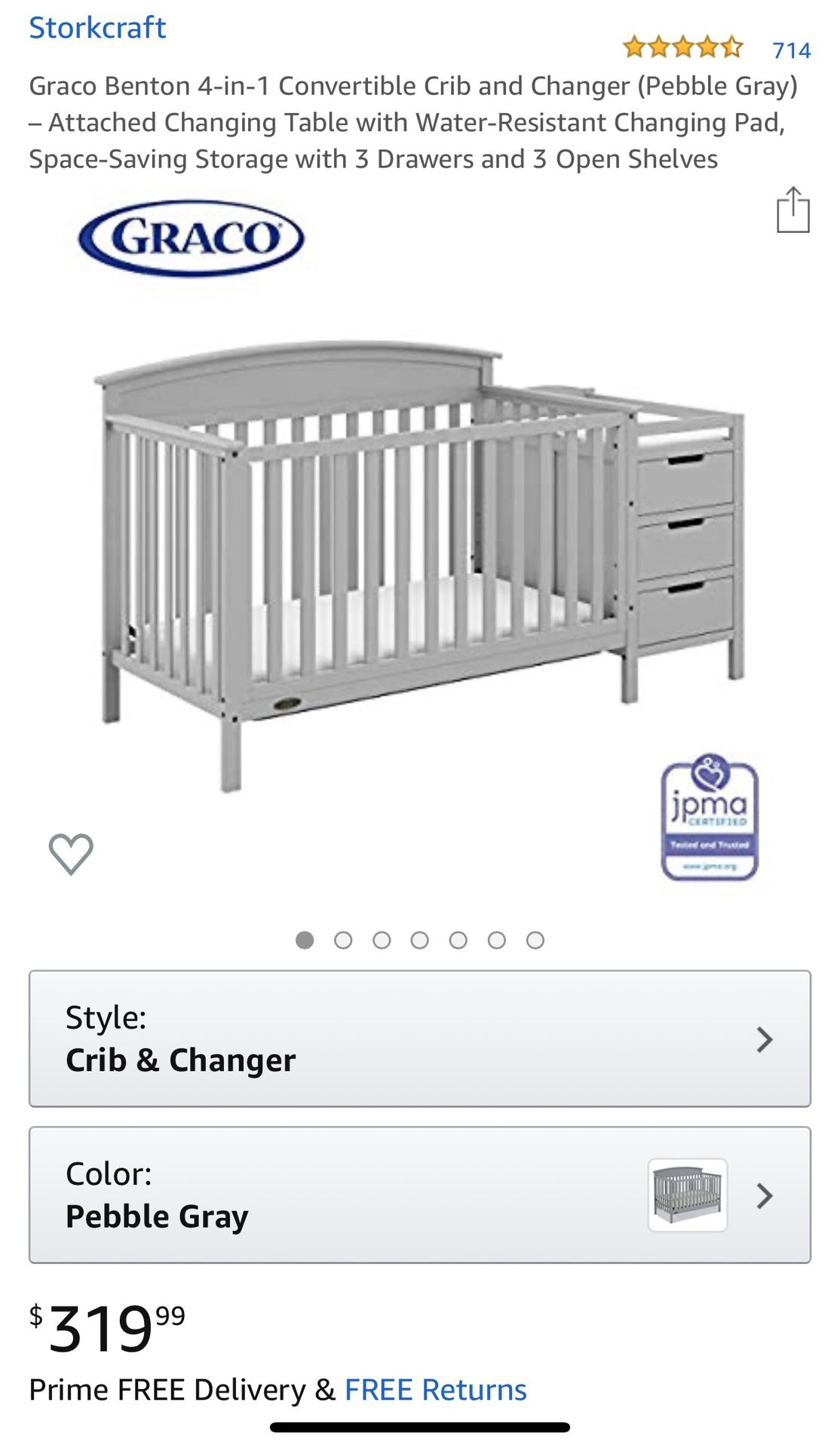Graco Benton 4 in 1 crib with changer