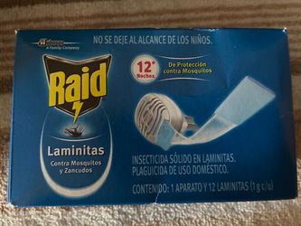 RAID INSECTICIDE REPELLENT STRIPS SOLID INSECTICIDE AGAINST MOSQUITOES AND GNATS 12 REFILLS AND DEVICE