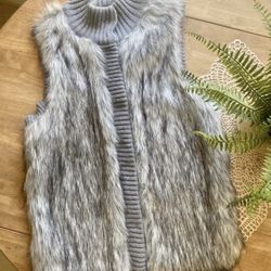 Michael Kors Pearl Heather Grey Faux Fur Sweater Vest