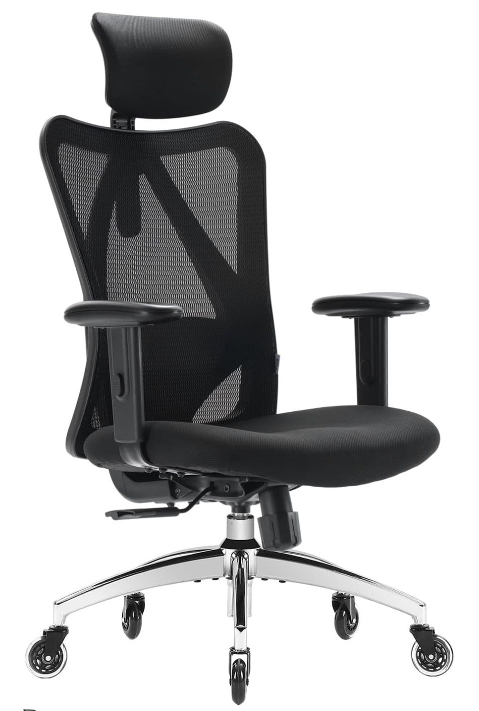 XUER Ergonomic Office Chair, Mesh Computer Desk Chair with Adjustable Sponge Lumbar Support, Thick Cushion, PU Armrest and Headrest, High Back Swivel