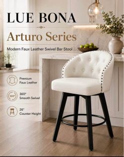 Like New LUE BONA Arturo Series Swivel Bar Stools - Set of 2, White (26")