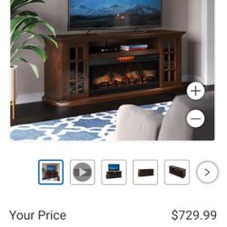 Solid Wood Tv Stand With Electric Fireplace Heater