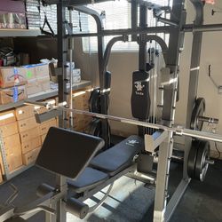 Vesta Fitness Smith Machine 2001 w/Bench Attachment | 230lb Bumpers Weights | 7ft Olympic Bar | Fitness | Gym Equipment | FREE DELIVERY 🚚 