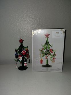 Pier 1 Mini Blown Glass Tree wtih 12 Ornaments Delicate Original Box 6"