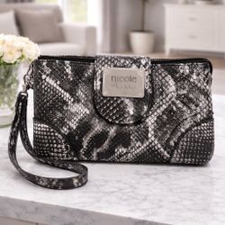 New Nicole Miller Croco Black & White Purse/Clutch