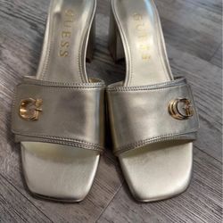 Guess Gold Block Slip On Heels 