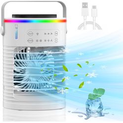 Portable Air Conditioners Fan,Evaporative Mini Air Conditioner with 2 Mist&3 Timer&7 Colors Night Light,3 Speeds Personal Air Cooling Fan