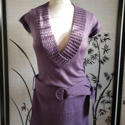 [It's Our Time] Purple Belted Sweater Tunic Top