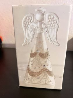 Pier 1 Angel Figurine ornament Christmas Glass Silver Sparkly 4"