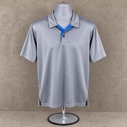 Adidas Golf ClimaLite Men's Large Gray Blue Striped Performance Polo Shirt