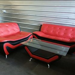 Brand New Red & Black Leather Sofa & Loveseat 