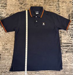 Psycho Bunny Men's S Navy Cotton Knit Polo Shirt Short Sleeve Logo Trim Golf