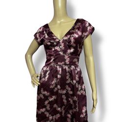 Junior GUESS Dress Teen Size 3 Satin Floral Plum Flutter Short Sleeve Y2K