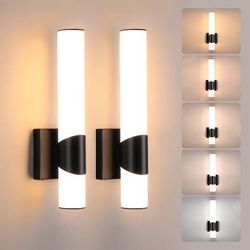 Black Wall Sconces Set of Two 15 inch 5CCT Dimmable,Acrylic Shade LED Hardwired
