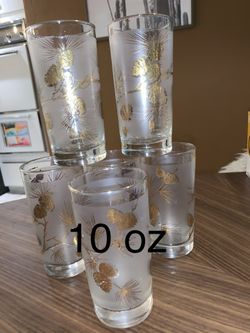 Libbey set of 6 gold leaf acorn glasses 7th & Tbird