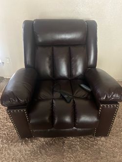 Dark Brown Leather Recliner, Power Lift, Massage Chair.