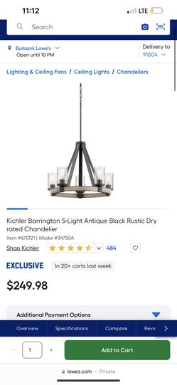 Kichler Barrington 5-Light Antique Black Rustic Dry rated Chandelier