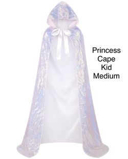 Princess Iridescent White Hooded Cape Girls Medium / Capa de Princesa